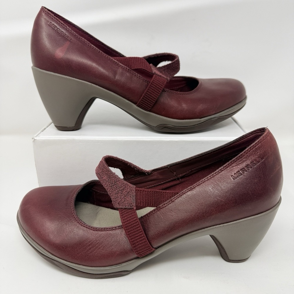 Merrell Evera Draft Mary Jane Pump Heels‎ Womens Size 9.5 Wine Leather Shoes